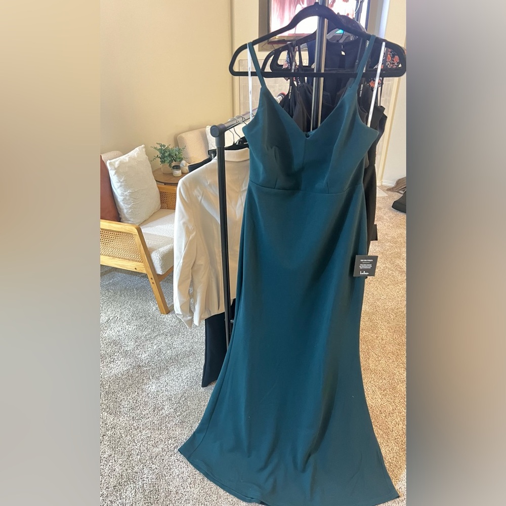 Lulus Moments Of Bliss Forest Green Backless Mermaid Maxi Dress - Size L - Picture 3 of 12